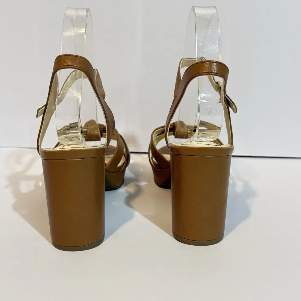 Ruiee Women's Platform Heels Chunky Sandals Ankle Strappy Brown Size 9.5 New